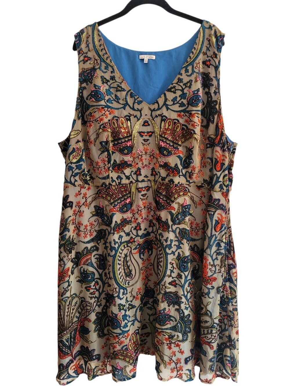 Lace And Mesh Sleeveless Burn Out Velvet Paisley Floral Sheer Dress Wmn Plus 3X